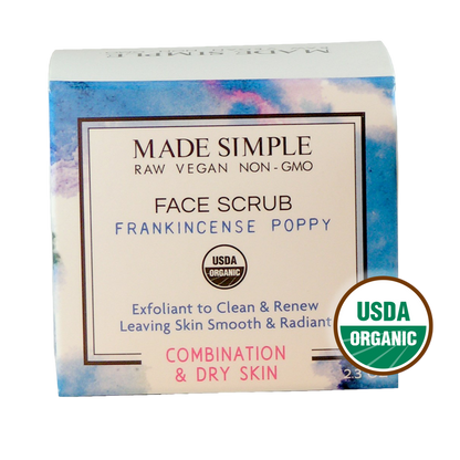 Frankincense Poppy Seed Face Scrub for Combination/Dry Skin - Certified Organic, Vegan & Cruelty-free