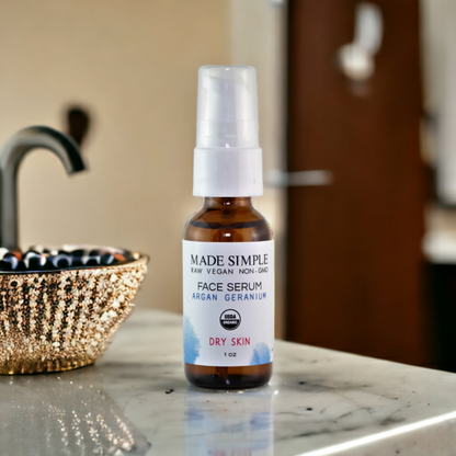 Argan Geranium Face Serum for Dry Skin - Certified Organic. Vegan & Cruelty-free