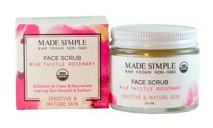 Milk Thistle Rosemary Face Scrub for Sensitive/Mature Skin - Certified Organic, Vegan & Cruelty-free
