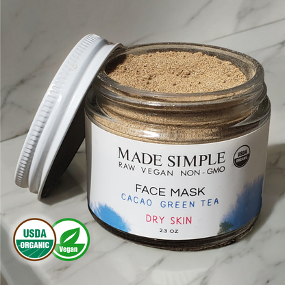Cacao Green Tea Face Mask for Dry Skin - Certified Organic, Vegan & Cruelty-free