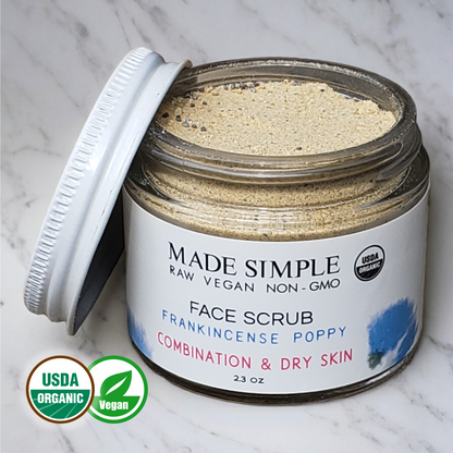 Frankincense Poppy Seed Face Scrub for Combination/Dry Skin - Certified Organic, Vegan & Cruelty-free