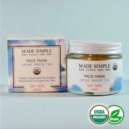 Cacao Green Tea Face Mask for Dry Skin - Certified Organic, Vegan & Cruelty-free