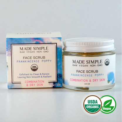 Frankincense Poppy Seed Face Scrub for Combination/Dry Skin - Certified Organic, Vegan & Cruelty-free