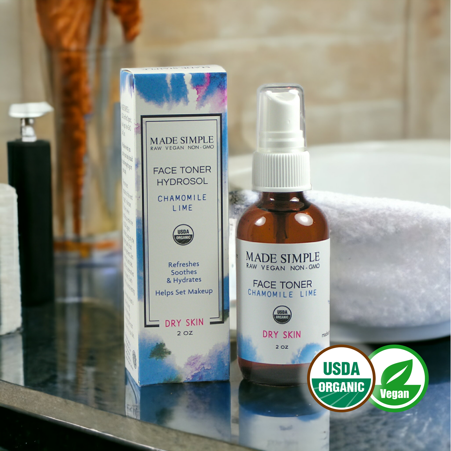 Chamomile Lime Face Toner for Dry Skin - Certified Organic, Vegan & Cruelty-free